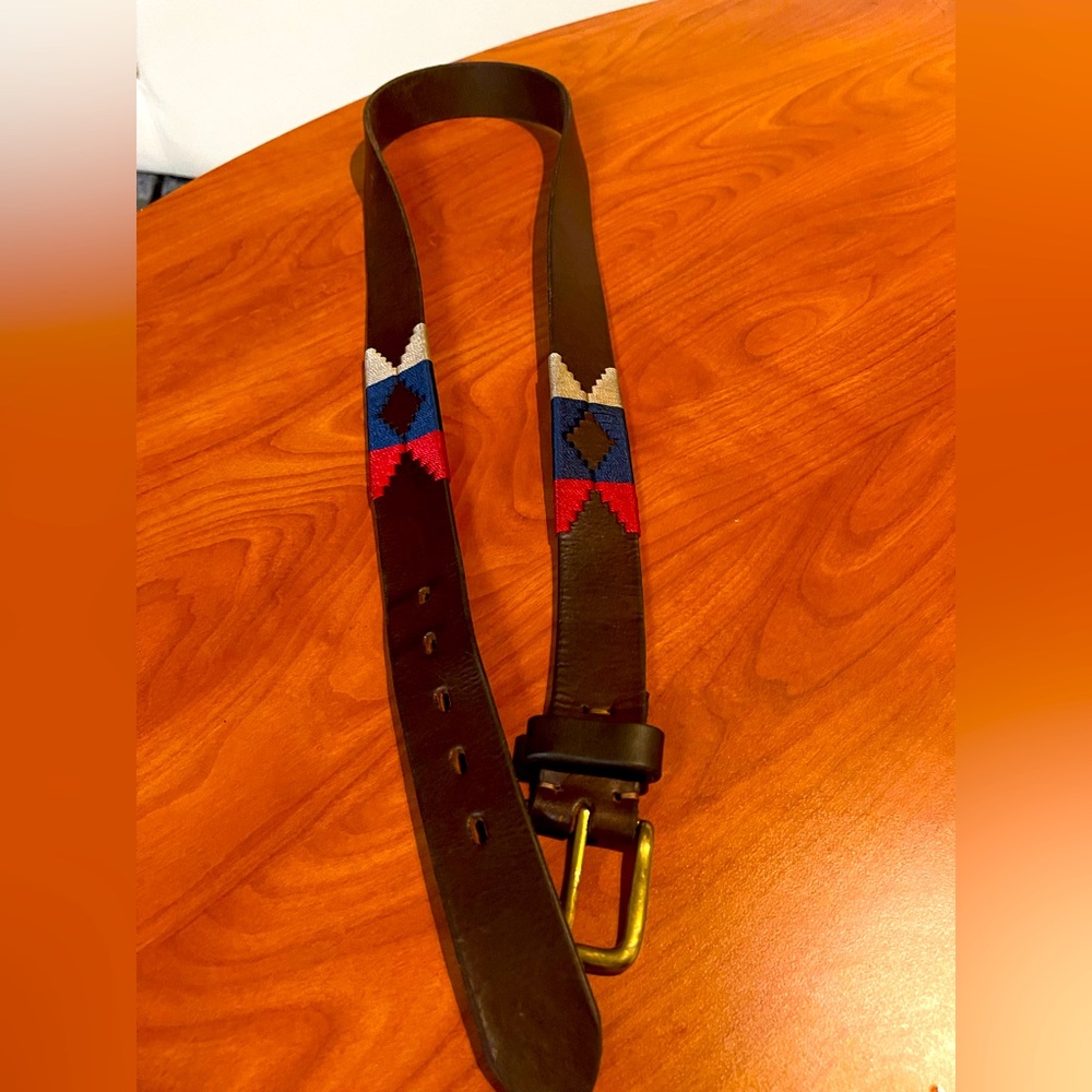 Brown Leather Men's Belt with Multicolor Pattern